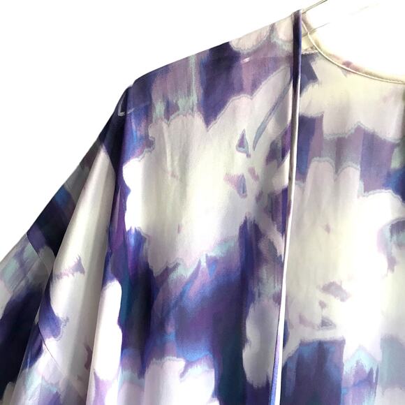 Linea Donatella Purple Floral Robe Size L XL Open Front Kimono Dressing Gown - Picture 9 of 15